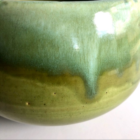 Vintage MCM California Pottery Green Drip Glaze Round Planter Bowl Flower Pot - Picture 10 of 12